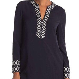 Tory Burch Navy/White Embroidered Tunic Size 16